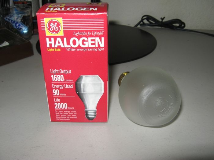 GE halogen 90 watt
90 watt GE halogen hard glass bulb. 

I believe these are still being made for the commercial market. 
Keywords: Lamps