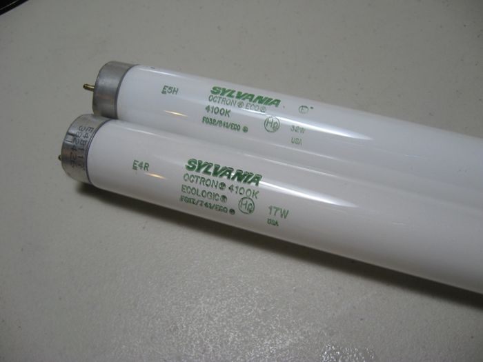 Sylvania T8s
Two Sylvania T8 lamps I have; a 17 watt two foot and a 32 watt four foot
Keywords: Lamps